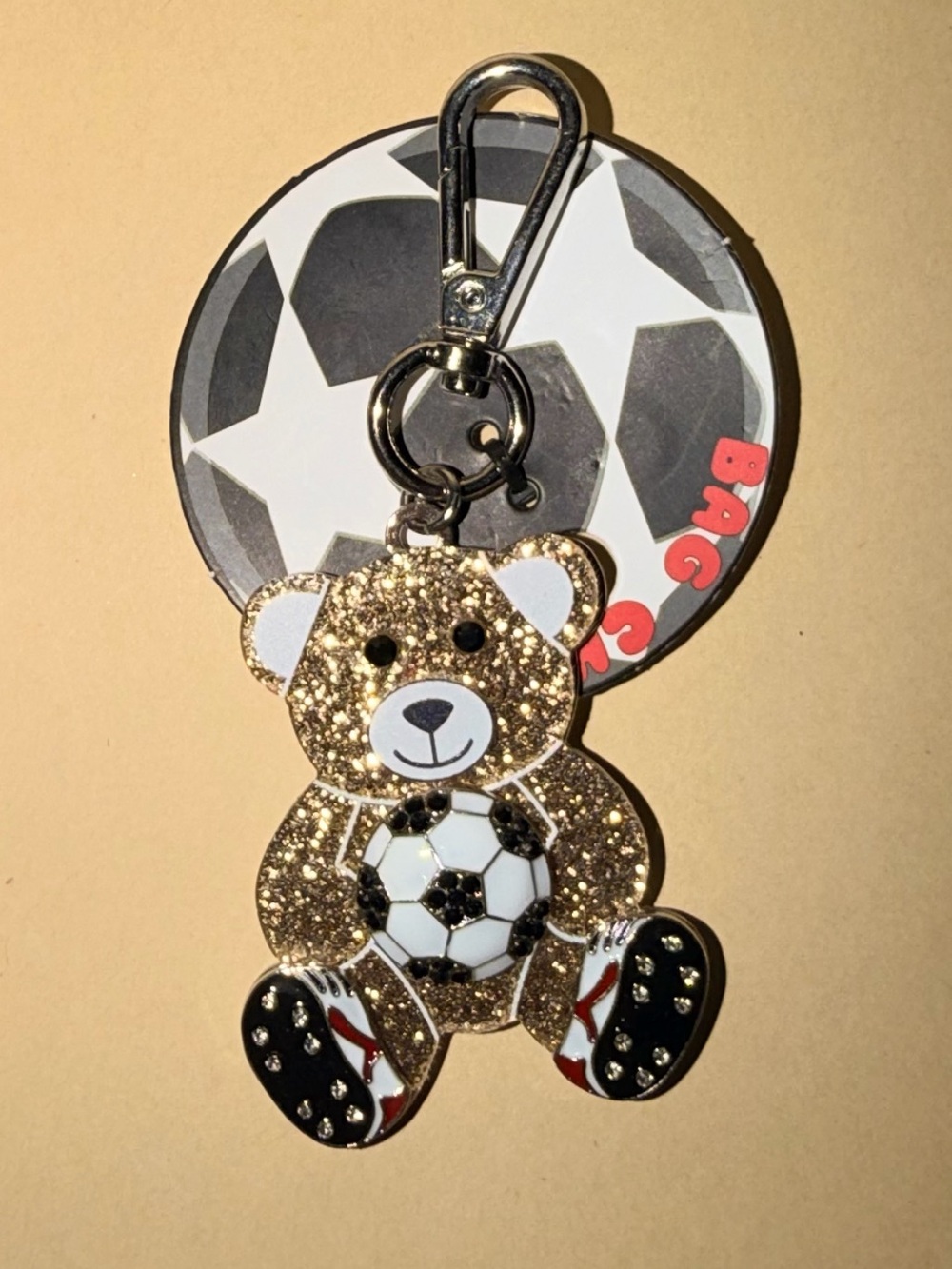 ⚽️NIP Gold Glitter Teddy Bear Soccer Keychain Charm